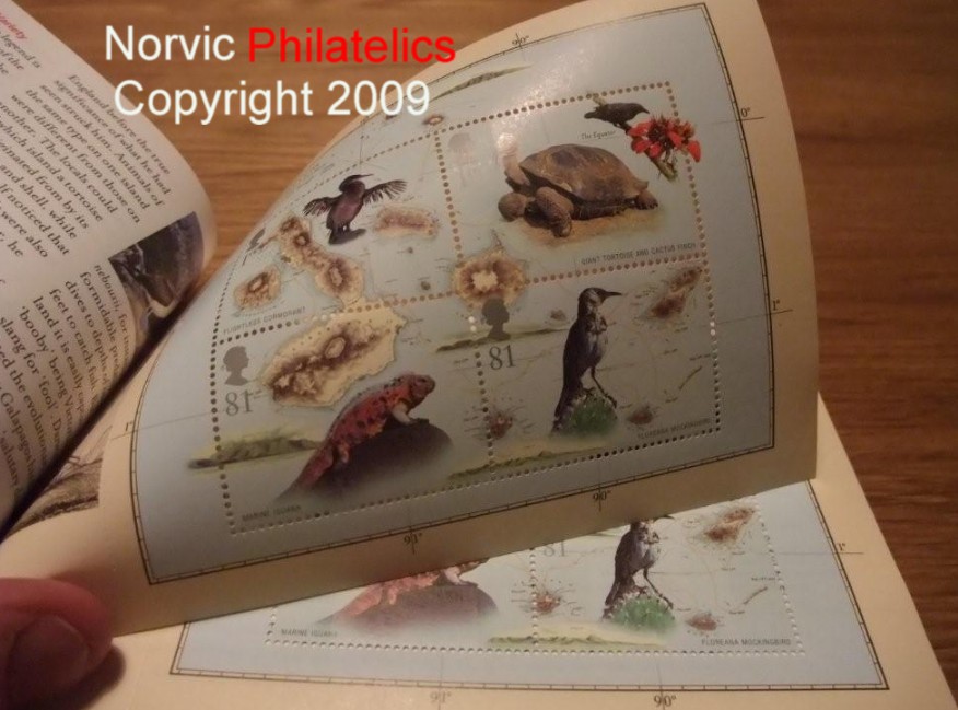photograph showing Charles Darwin prestige stamp book with pane 2 duplicated.