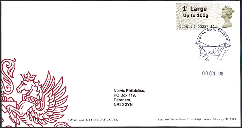 1st class Large Letter Faststamp with Bristol first day postmark.