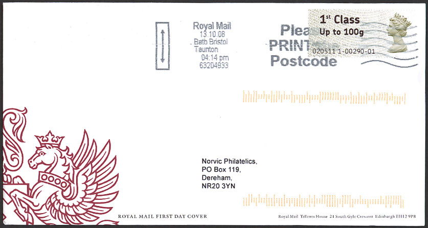 Bristol Faststamp cancelled with Bristol ink-jet postmark 13.10.08.