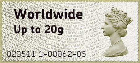 20 gramme World Faststamp with Machin head, Bristol issue.