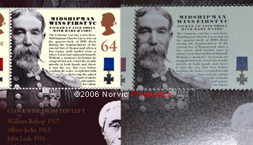 printing error (missing gold) on British Victoria Cross stamps.