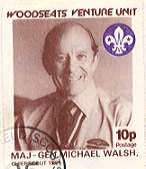 1984 Sheffield Scout Stamp showing Chief Scout Major-General Michael Walsh 1982-88.