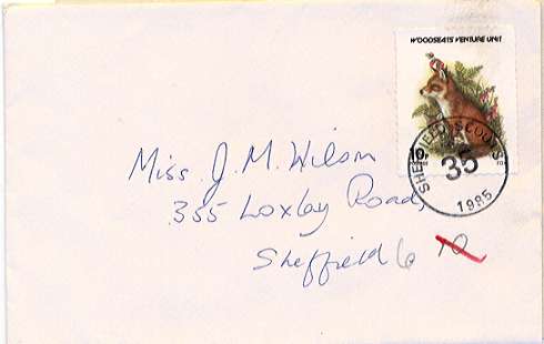 1985 Sheffield Scout Post fox stamp on cover.