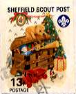 Sheffield Scout Stamp 1992 Teddy bear, tree and hamper.