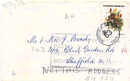 misdelivered Sheffield Scout Post cover with Royal Mail rubber stamp to redirect them back to the Scout Postal System.