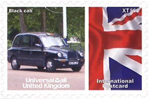 UniversalMail UK Postcard stamp Oct 2008: London Black Taxi Cab.