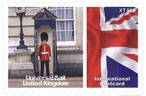 UniversalMail UK Postcard stamp Oct 2008: Guardsman at Buckingham Palace.