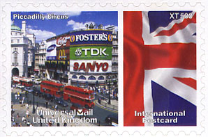 UniversalMail UK Postcard stamp Oct 2008: Picadilly Circus 1.