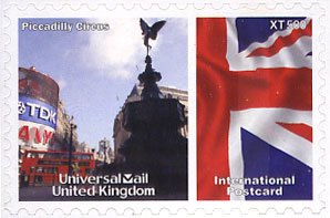 UniversalMail UK Postcard stamp Oct 2008: Picadilly Circus 2.
