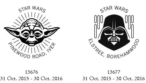 Postmarks showing Star Wars characters.